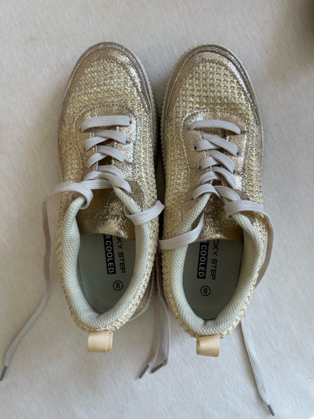 Lucky Step gold tone tennis shoes size 8.